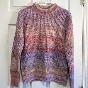 Rachel Zoe Rainbow Ombre/Stripes Knit Mock Neck Sweater